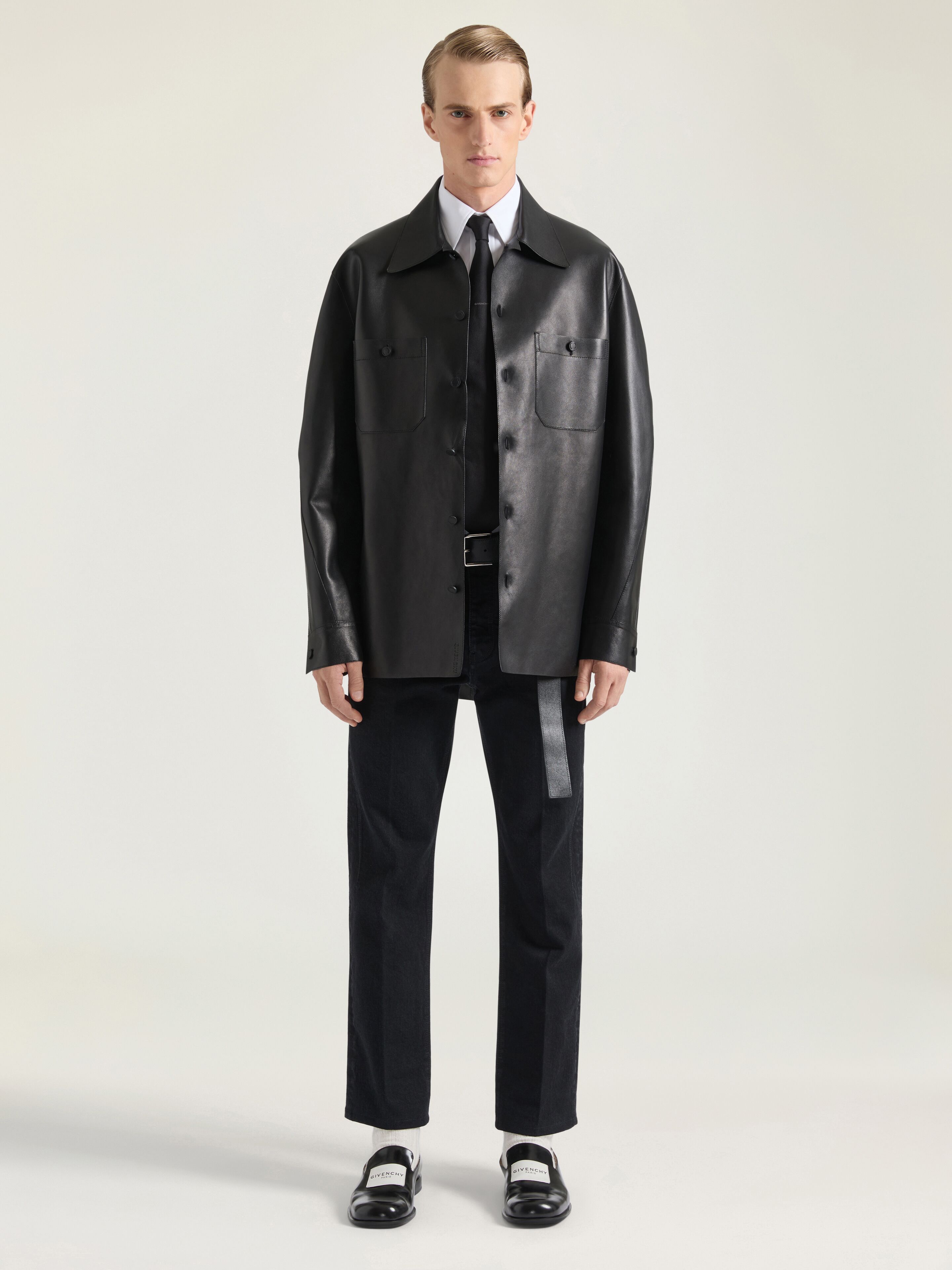 Couture Seam overshirt in leather